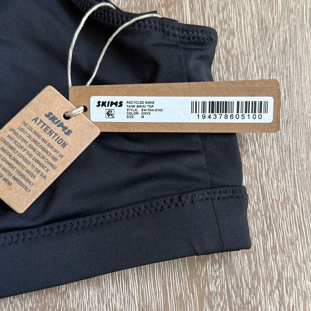 SKIMS Signature Swim Tank Bikini Top & Cheeky Tanga Onyx Size M